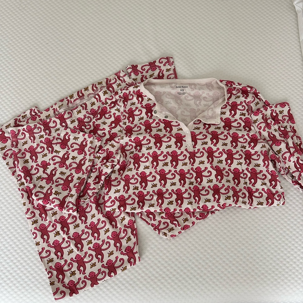 Roller Rabbit Pink Monkey Print Cotton Pajama Set
